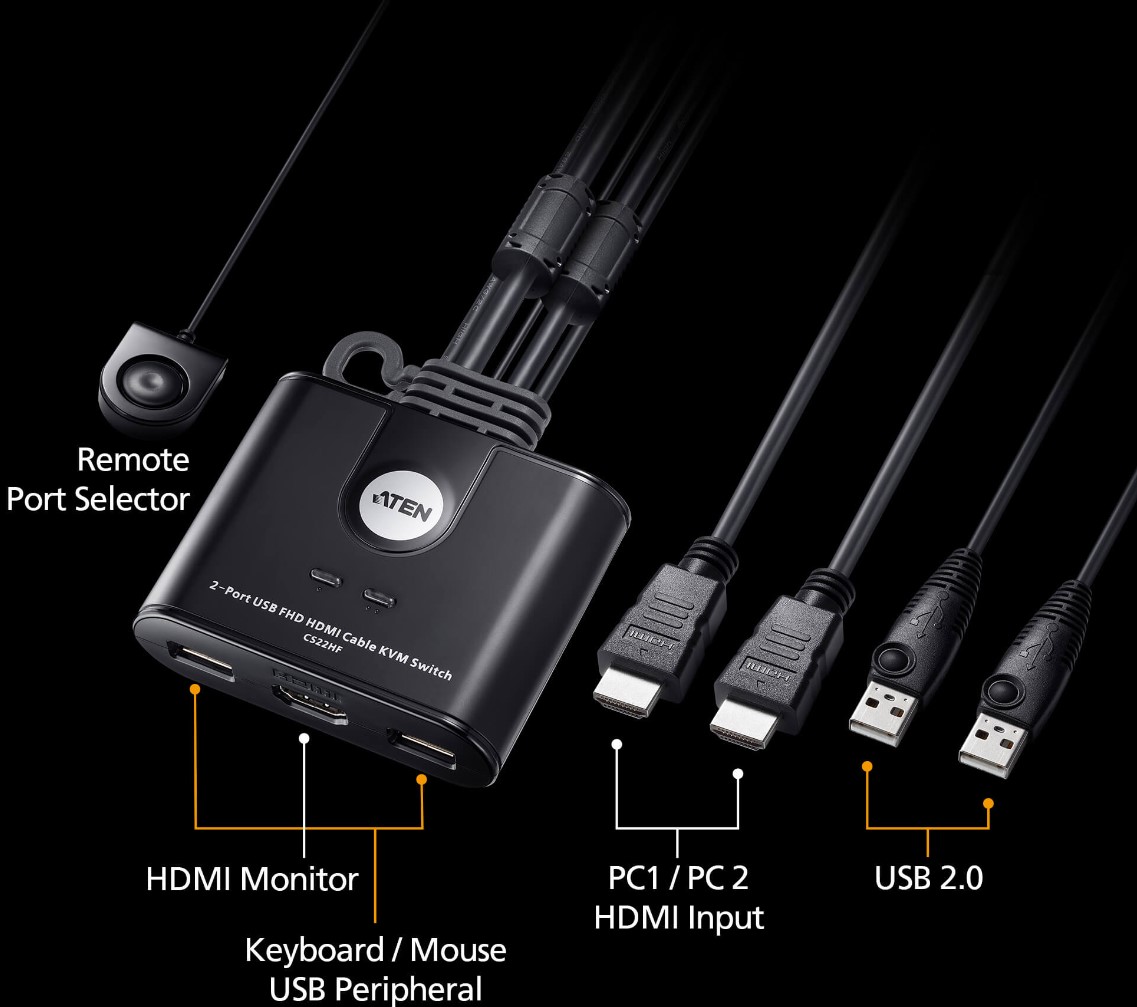

Консоль KVM Aten CS22HF-AT 2-Port USB FHD HDMI Cable KVM Switch, CS22HF-AT