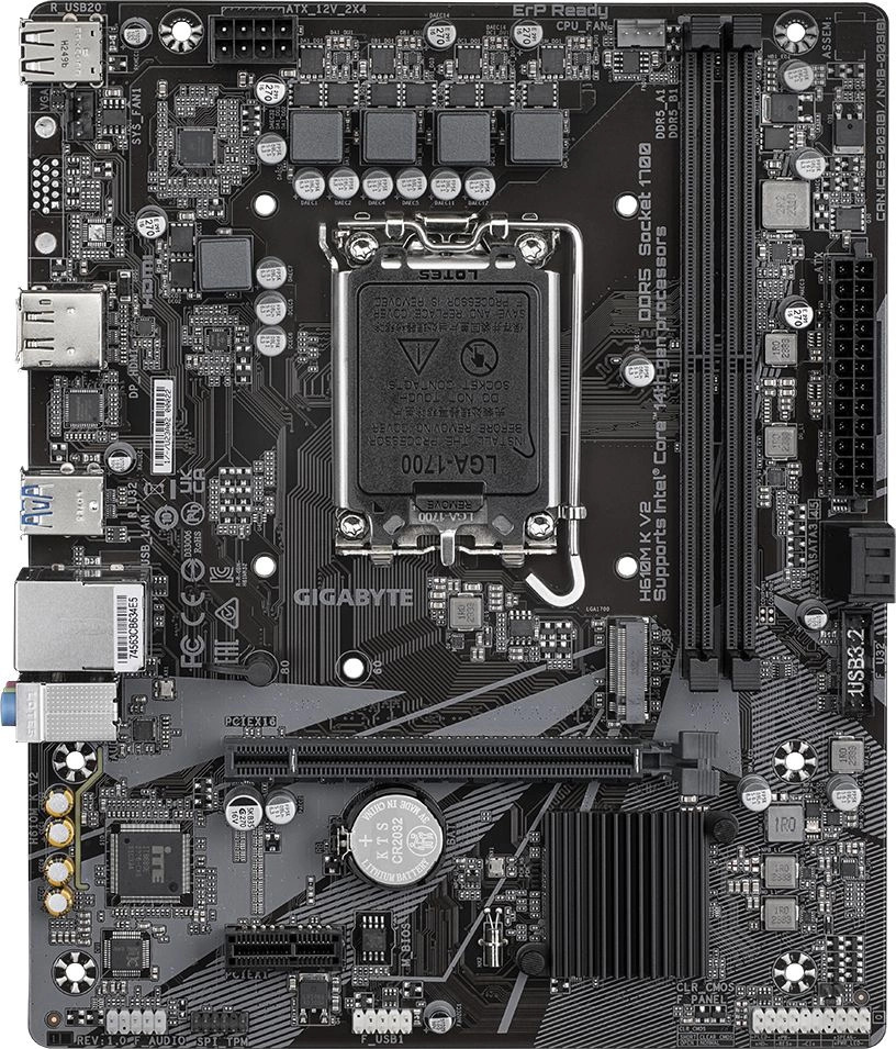 

Материнская плата mATX GIGABYTE H610M K V2 (LGA1700, H610, 2*DDR5, 2*SATA, PCIe, M.2, 4*USB 2.0, 2*USB 3.2, HDMI, DP), H610M K V2