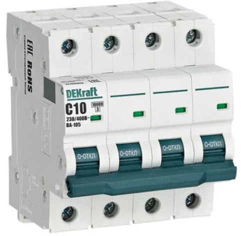Изображение товара Автоматический выключатель DEKraft 13188DEK ВА-105 10А IP20 4 полюса