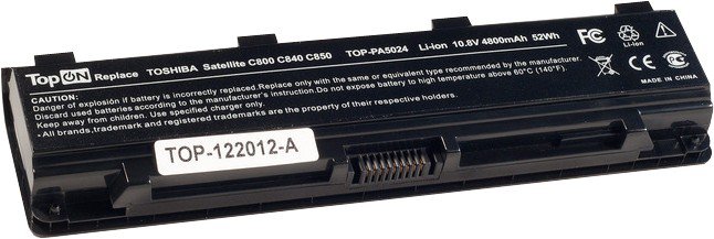 

Аккумулятор для ноутбука Toshiba TopOn TOP-PA5024 для моделей Satellite C50, C840, L875, M800, P800, S855 10.8V 4400mAh 48Wh. PN: PA5023, PA5024U, TOP-PA5024