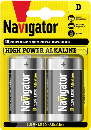 Изображение товара Батарейка Navigator NBT-NE-LR20-BP2 для устройств высокой мощности 2 шт