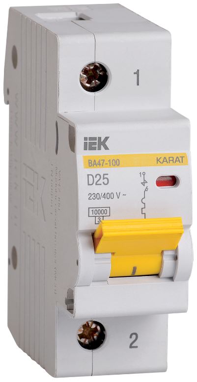 

Автоматический выключатель IEK MVA40-1-025-D KARAT ВА47-100 1P D 25А 10кА, MVA40-1-025-D