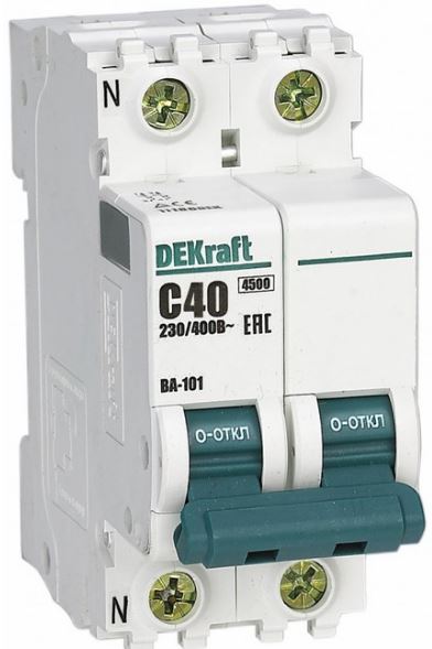 

Автоматический выключатель DEKraft 11186DEK 1P+N 40А х-ка C ВА-101 4,5кА, 11186DEK