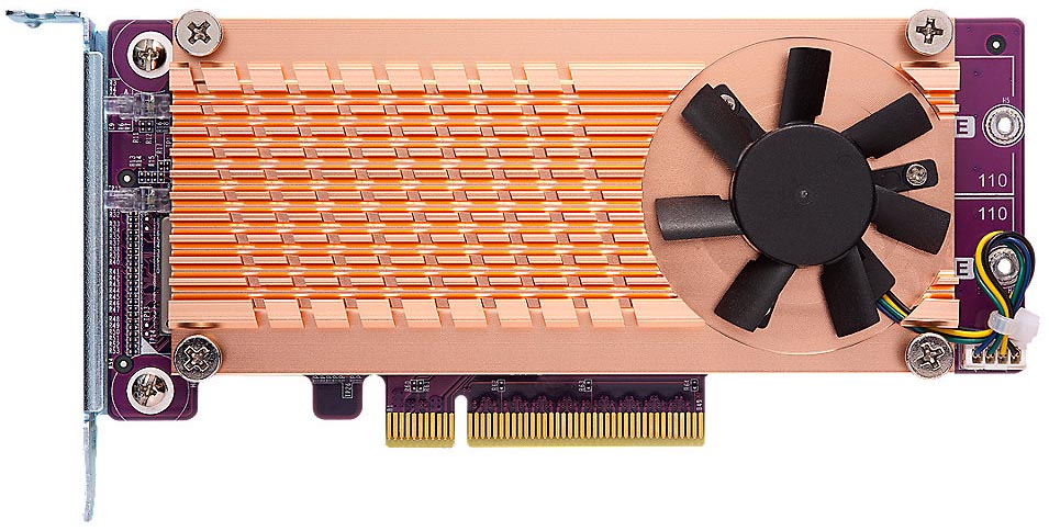 

Карта расширения QNAP QM2-2P-384 Dual M.2 PCIe SSD; supports up to two M.2 2280/22110 formfactor M.2 PCIe (Gen3 x4) SSDs; PCIe Gen3 x8 host interface;, QM2-2P-384