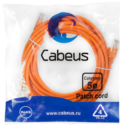 фото Кабель патч-корд U/UTP 5e кат. 5м Cabeus PC-UTP-RJ45-Cat.5e-5m-OR-LSZH в Волгограде