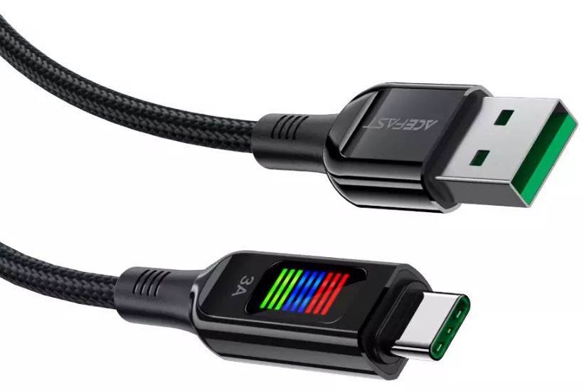 

Кабель ACEFAST C7-04 USB-A to USB-C zinc alloy charging data cable with display цвет: черный, C7-04