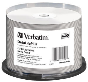 

Диск CD-R Verbatim 43756 700Mb 52x Cake Box (50шт) Printable, 43756