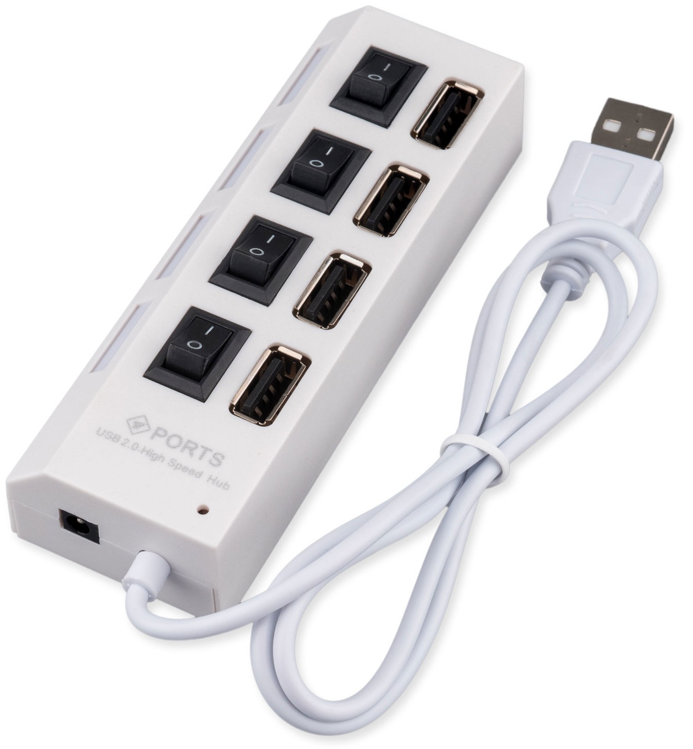 

Разветвитель Gembird UHB-243-ADW USB2.0,, 4хUSB, с доп.питанием, подсв и выкл, кабель USB 55см, белый, коробка, UHB-243-ADW