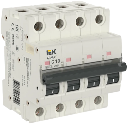 Изображение товара Автоматический выключатель IEK AR-M06N-4-C010 IP20 10А 400В 4 полюса с характеристикой C