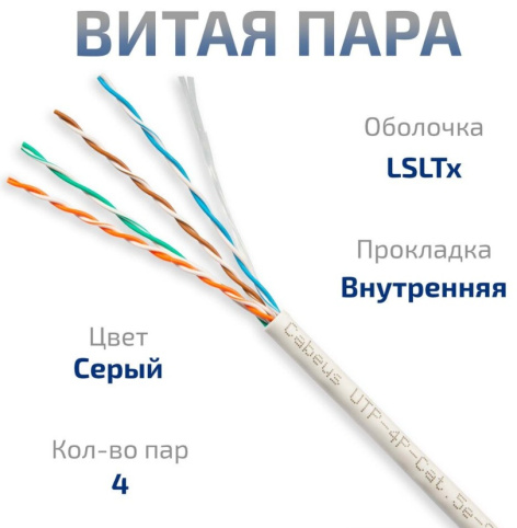 фото Кабель витая пара U/UTP 5e кат. 4 пары Cabeus UTP-4P-Cat.5e-SOLID-LSLTx-GY в Екатеринбурге