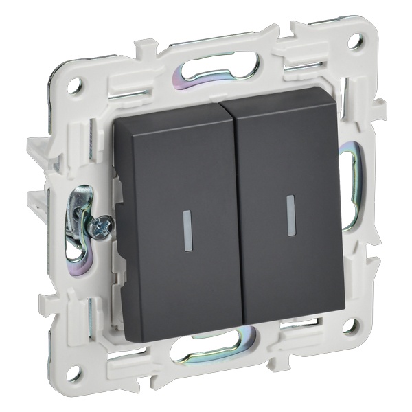

Выключатель двухклавишный с подсветкой IEK SK-V20-1-10-K48 SKANDY 10А SK-V09T титан, SK-V20-1-10-K48