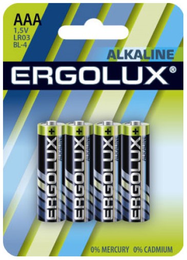 

Батарейка Ergolux LR03 BL-4 Alkaline LR03/AAA, 1,5 В, 1150 мА.ч, 4 шт в упаковке, LR03 BL-4