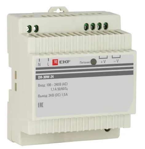 Изображение товара Блок питания EKF DR-30W-24 24 В 30 Вт с регулировкой для автоматизации