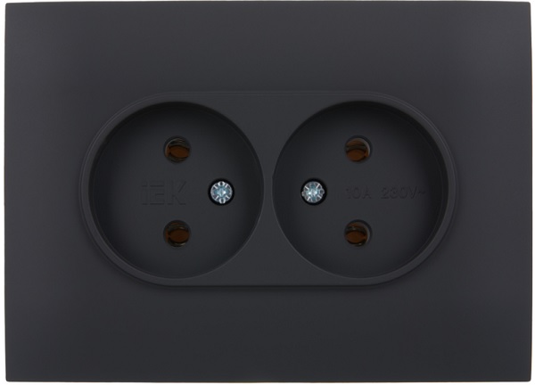 

Розетка двухместная без заземления в сборе IEK SK-R20-10-K53-F SKANDY без защитных шторок 10А SK-R10G графит, SK-R20-10-K53-F