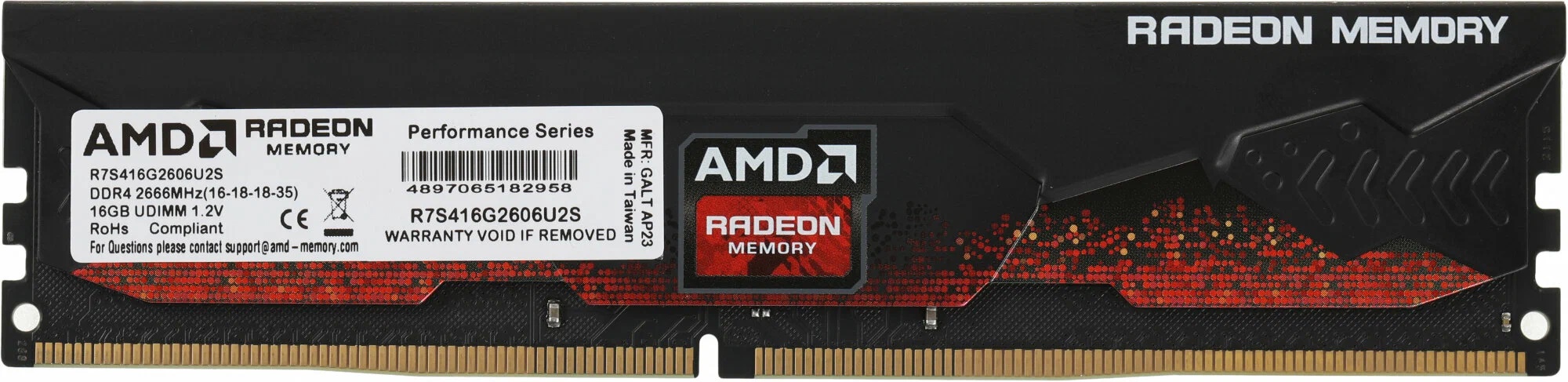 

Модуль памяти DDR4 16GB AMD R7S416G2606U2S PC4-21300 2666MHz CL16 1.2V с радиатором Ret, R7S416G2606U2S