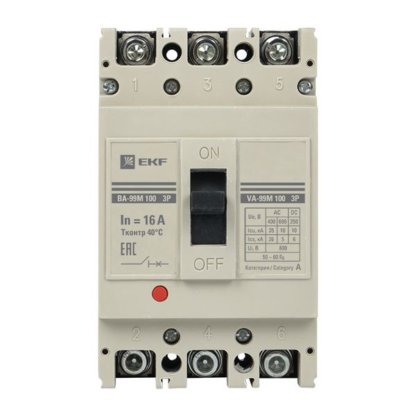 

Автоматический выключатель в литом корпусе EKF mccb99-100-16m ВА-99М 100/16А 3P 35кА, mccb99-100-16m