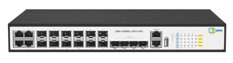 

Коммутатор управляемый SNR SNR-S2995G-12FX-UPS уровня 3, 8 портов 100/1000BaseX SFP, 4 Combo порта GE, 4 порта 1/10G SFP+, функция заряда АКБ 12В, SNR-S2995G-12FX-UPS