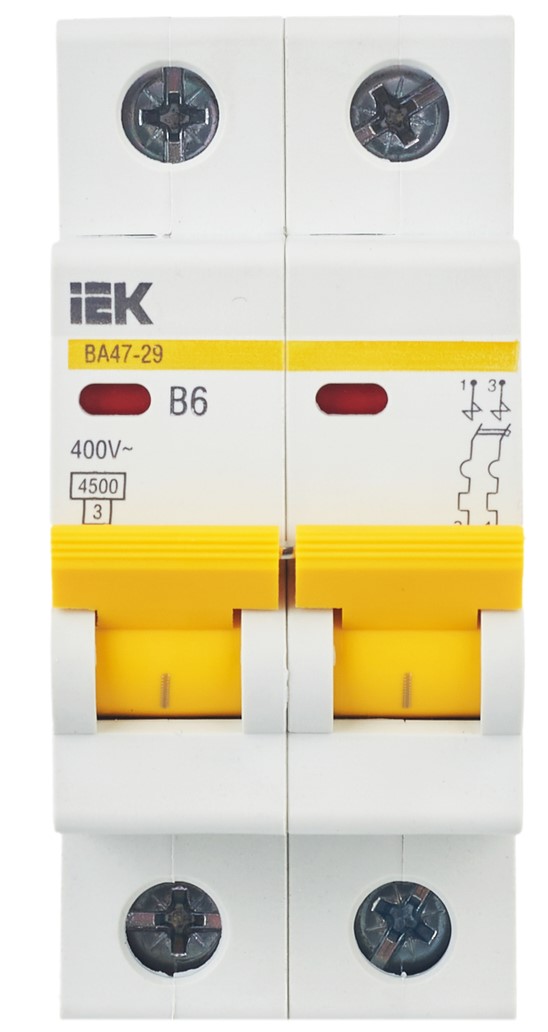 

Автоматический выключатель IEK MVA20-2-006-B KARAT ВА47-29 2P B 6А 4,5кА, MVA20-2-006-B