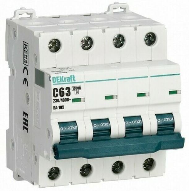 

Автоматический выключатель DEKraft 13190DEK 4P 20A х-ка C ВА-105 10кА, 13190DEK
