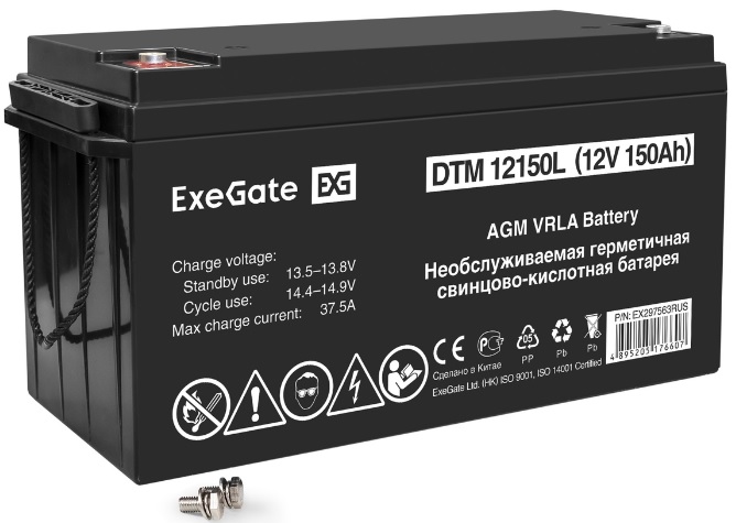 

Батарея аккумуляторная Exegate DTM 12150L EX297563RUS (12V 150Ah, болт М8), DTM 12150L
