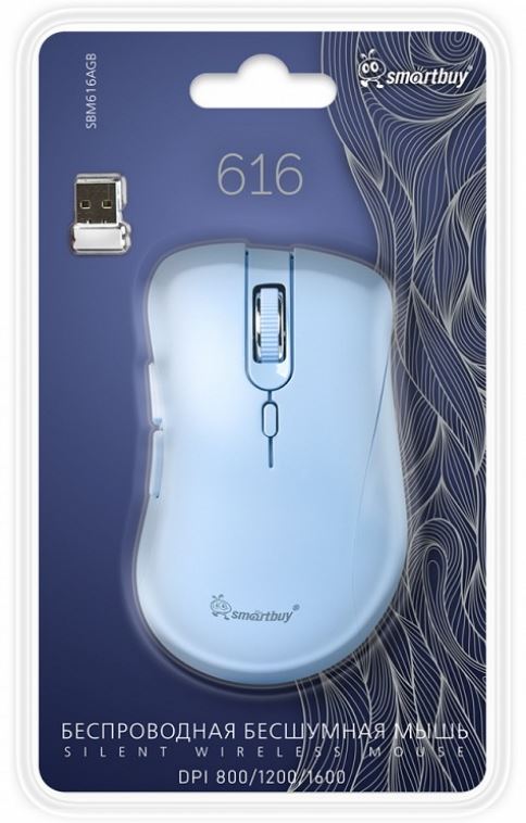 

Мышь Wireless SmartBuy 616AG бесшумная, голубая (1/40), 616AG