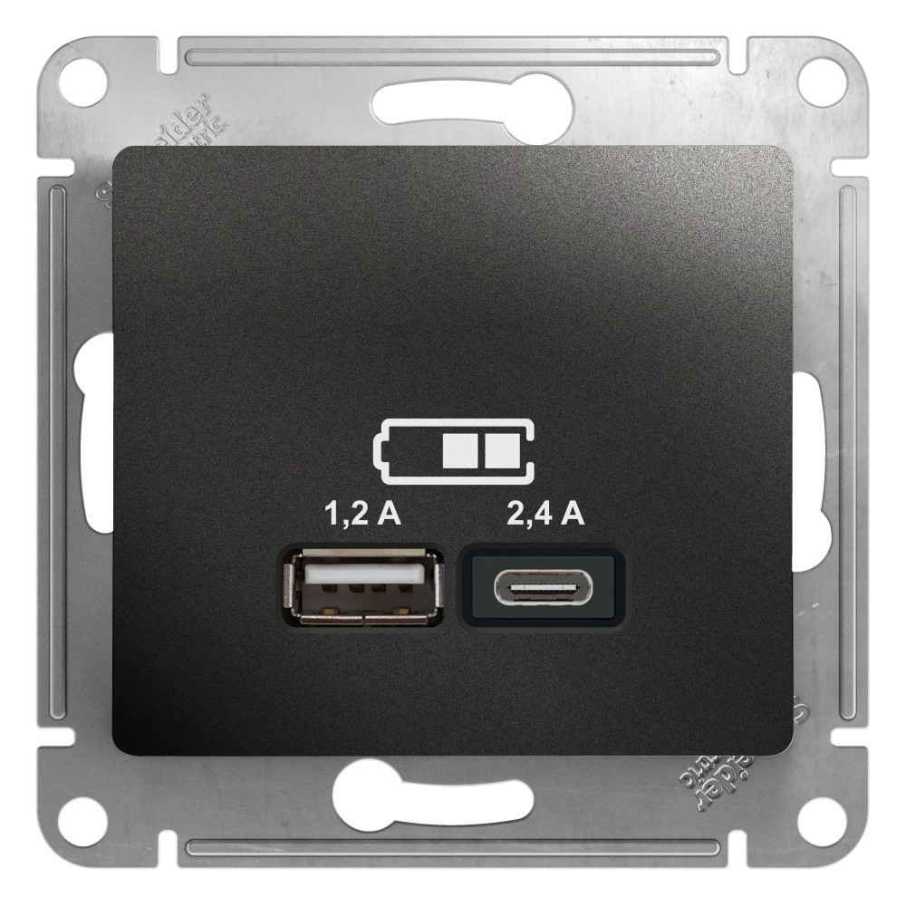 

Розетка USB Systeme Electric GSL000739 Glossa А+С, 5В/2,4А, 2х5В/1,2 А, механизм, антрацит, GSL000739