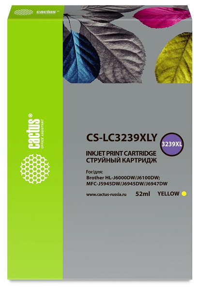 

Картридж Cactus CS-LC3239XLY струйный желтый (52мл) для Brother HL-J6000DW/J6100DW, CS-LC3239XLY