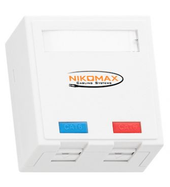 

Компьютерная розетка настенная NikoMax NMC-WO2SD2-FT-ST-WT 2 порта, Кат.5e, RJ45/8P8C, FT-TOOL/110/KRONE, T568A/B, экранированная, со шторками, белая, NMC-WO2SD2-FT-ST-WT