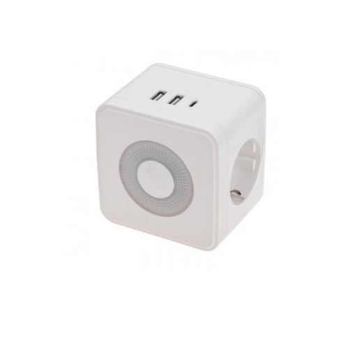 

Разветвитель Rexant 11-1251 электрический двойник Куб 16А с/з + 2хUSB-A 2,4А + USB Type-C 3А с ночной подсветкой, белый, 11-1251