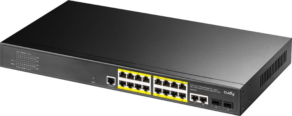 

Коммутатор управляемый Cudy GS2018PS2-200W Layer 2 18 Ports 10/100/1000M PoE,1-16 Port support POE(802.3at/af) ,with 2 Uplink Gigabit ports + 2 Gigabi, GS2018PS2-200W