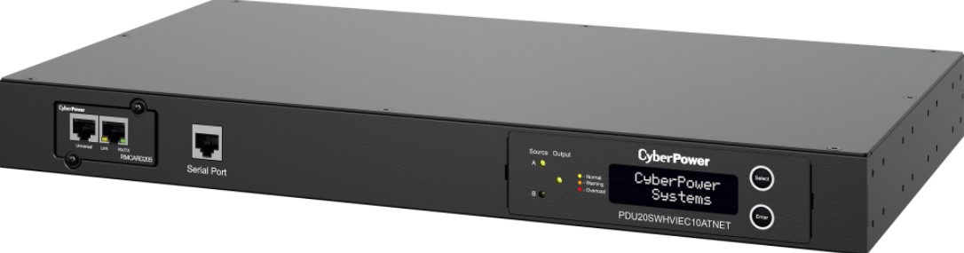 

Переключатель CyberPower PDU44005 (PDU20SWHVIEC10ATNET) вводов ATS 1U type, 16Amp,SNMP, plug IEC 320 C20, (8) IEC 320 C13 (2) IEC 320 C19, PDU44005 (PDU20SWHVIEC10ATNET)