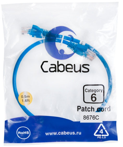 фото Кабель патч-корд U/UTP 6 кат. 0.5м Cabeus PC-UTP-RJ45-Cat.6-0.5m-BL в Воронеже