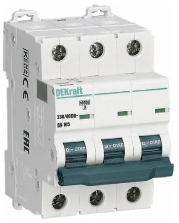 Изображение товара Автоматический выключатель DEKraft 13228DEK 3-полюсный IP20 32 А серия ВА-105