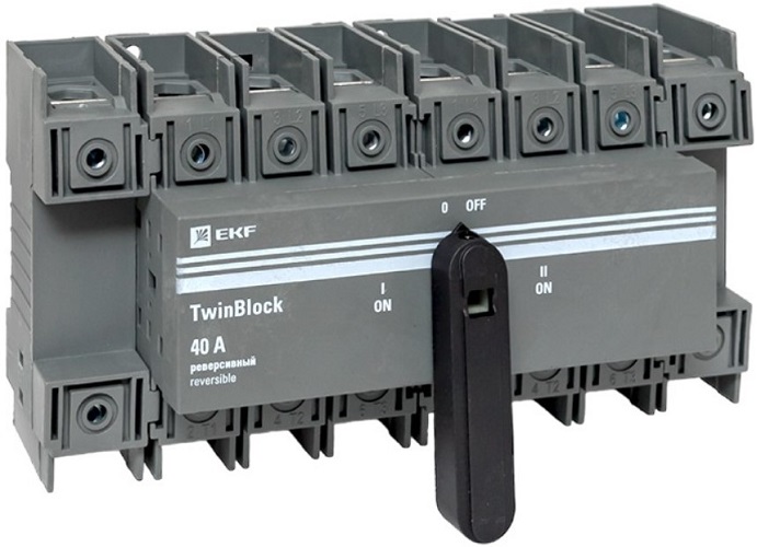 

Рубильник EKF tb-s-40-4p-rev 40A 4P реверсивный c рукояткой для прямой установки TwinBlock, tb-s-40-4p-rev
