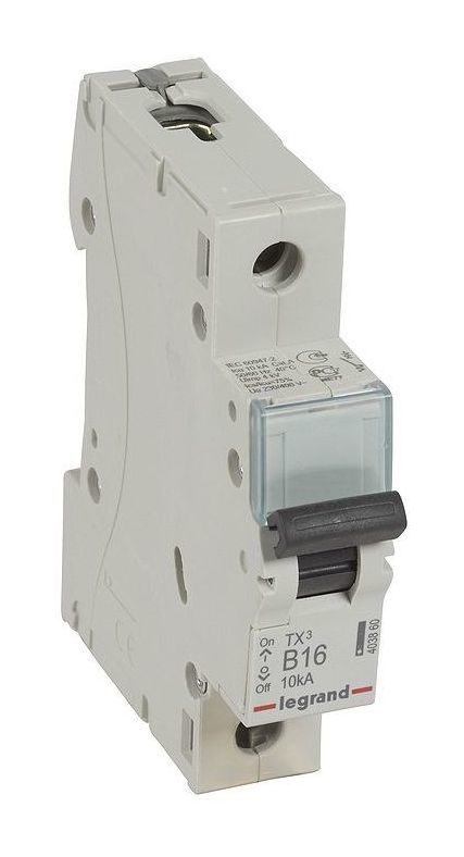 

Автоматический выключатель Legrand 403860 TX³ 6000 - 10 кА - тип характеристики B, 1П, 230/400 В~, 16 А, 1 модуль, 403860