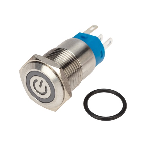 

Кнопка Rexant 36-3243 антивандальная диам. 16 250В Б/Фикс (5с) OFF-(ON) / ON-(OFF) плоская подсв/красная POWER (A-16-F5), 36-3243