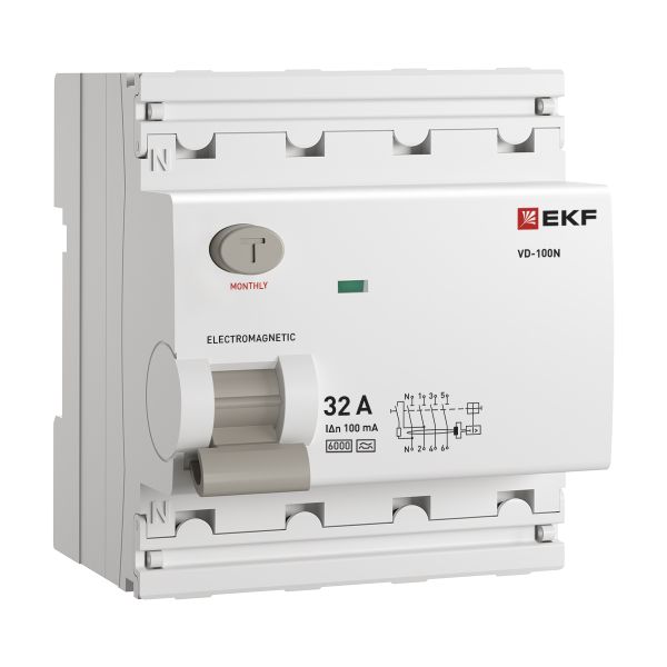 

УЗО EKF E1046MA32100 ВДТ ВД-100N 4P 32А 100мА A эл-мех 6кА PROXIMA, E1046MA32100