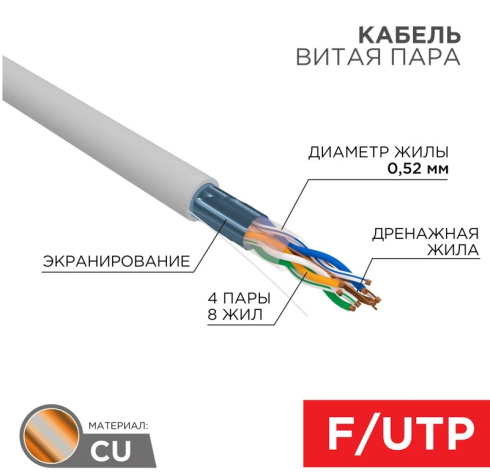 фото Кабель витая пара F/UTP 5e кат. 4 пары Rexant 01-0141-R в Екатеринбурге