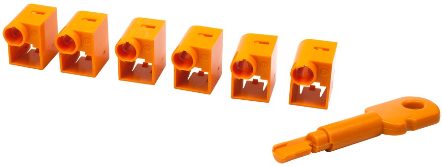 

Комплект Lanmaster LAN-SEC45-CL-SET-OR блокираторов коннектора RJ-45 (6 шт.) + ключ, оранжевый, LAN-SEC45-CL-SET-OR
