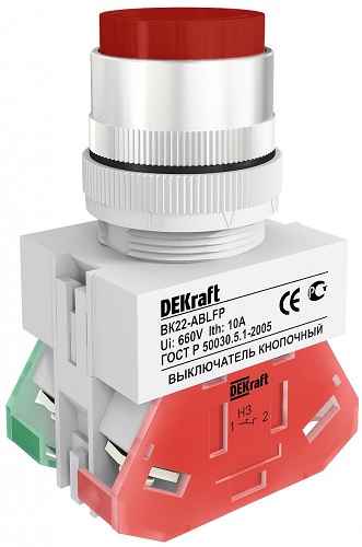 

Выключатель кнопочный DEKraft 25020DEK ABLFP D22 КРАСНЫЙ 220В ВK-22, 25020DEK