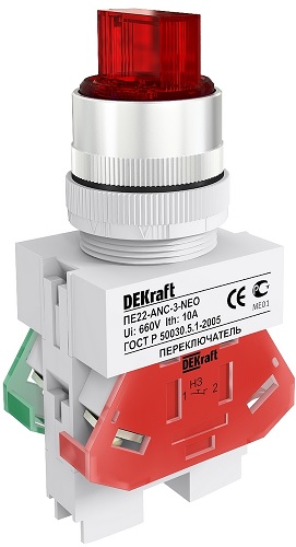 

Переключатель DEKraft 25060DEK 3 фикс. пол. I-O-II станд. руч. ANC-3 D22 ПЕ-22, 25060DEK