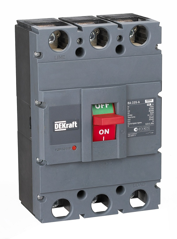 

Автоматический выключатель DEKraft 21142DEK cиловой 3P 630А c Ir=504А-630А 70кА ВА-335, 21142DEK
