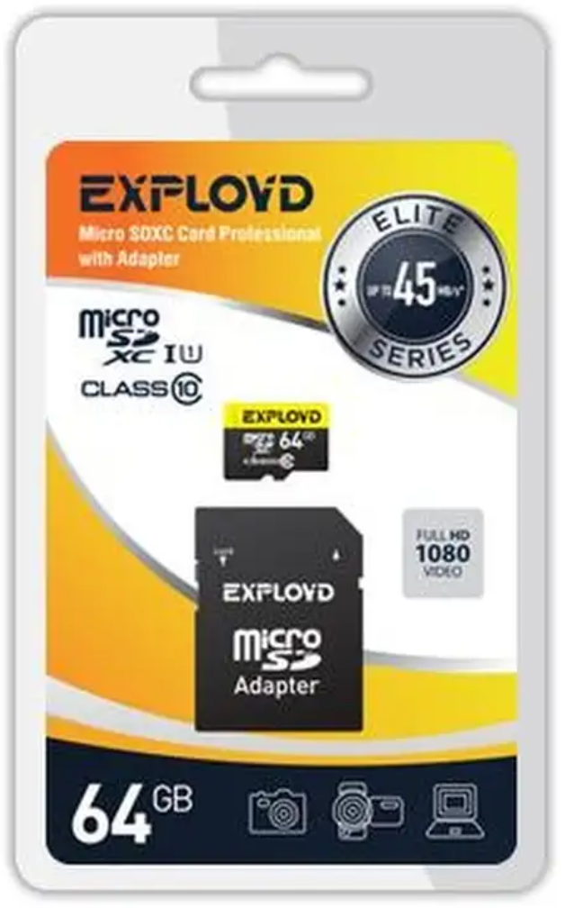 

Карта памяти MicroSDXC 64GB Exployd EX064GCSDXC10UHS-1-ElU3 w Class 10 Premium UHS-I U3 (95 Mb/s) без адаптера, EX064GCSDXC10UHS-1-ElU3 w