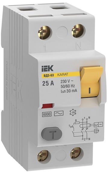 

УЗО IEK MDV20-2-025-030 KARAT ВД3-63 2P 25А 30мА 6кА тип AC, MDV20-2-025-030
