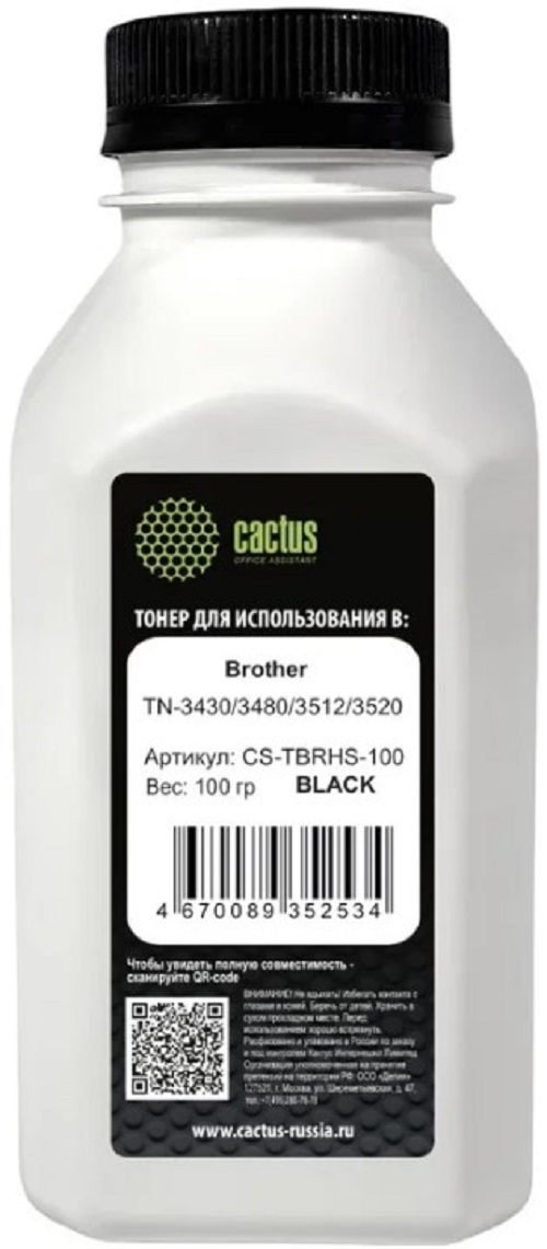 

Тонер Cactus CS-TBRHS-100 черный флакон 100гр. для принтера Brother TN-3430/3480/3512/3520, CS-TBRHS-100