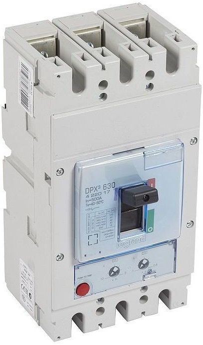 

Автоматический выключатель в литом корпусе Legrand 422017 DPX³ 630 - термомагнитный расцепитель, 50 кА, 400 В~, 3П, 500 А, 422017