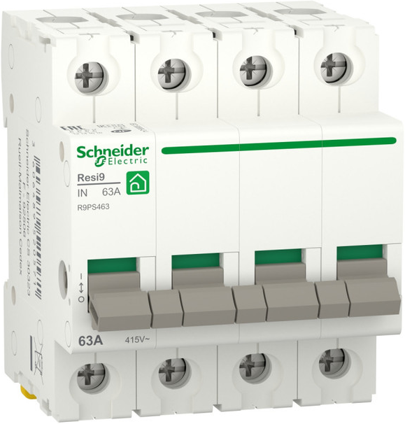 

Выключатель нагрузки Schneider Electric RESI9 R9PS463 (мод. рубильник) 63А 4P, RESI9