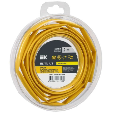 Изображение товара Термоусадочная трубка IEK UDR12 2 м жёлтая для изоляции проводов