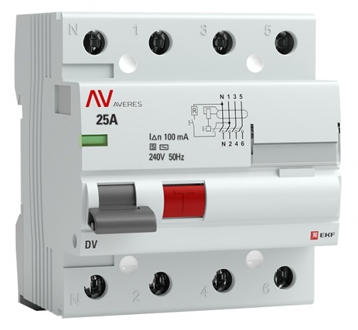 

УЗО EKF rccb-4-25-100-s-av DV 4P 25А/100мА (S) AVERES, rccb-4-25-100-s-av