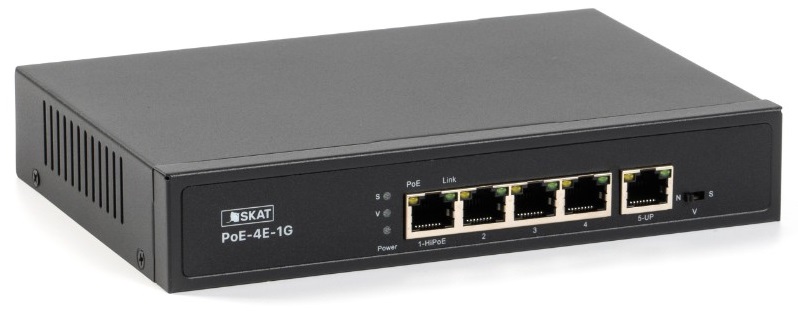 

Коммутатор Бастион SKAT PoE-4E-1G PoE Plus, мощность 65Вт, порты: 4-Ethernet, 1-Uplink, SKAT PoE-4E-1G
